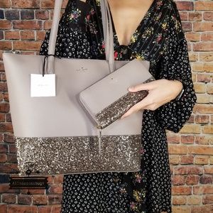 Kate spade LARGE Penny tote & wallet grey SET